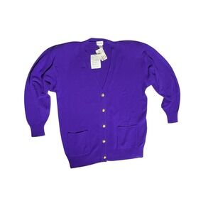Vintage Neiman Marcus 100% Cashmere Cardigan Purple L NWT Shoulder Pads